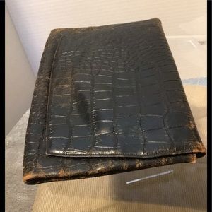 Vintage circa 1940s Black Embossed Leather Clutch